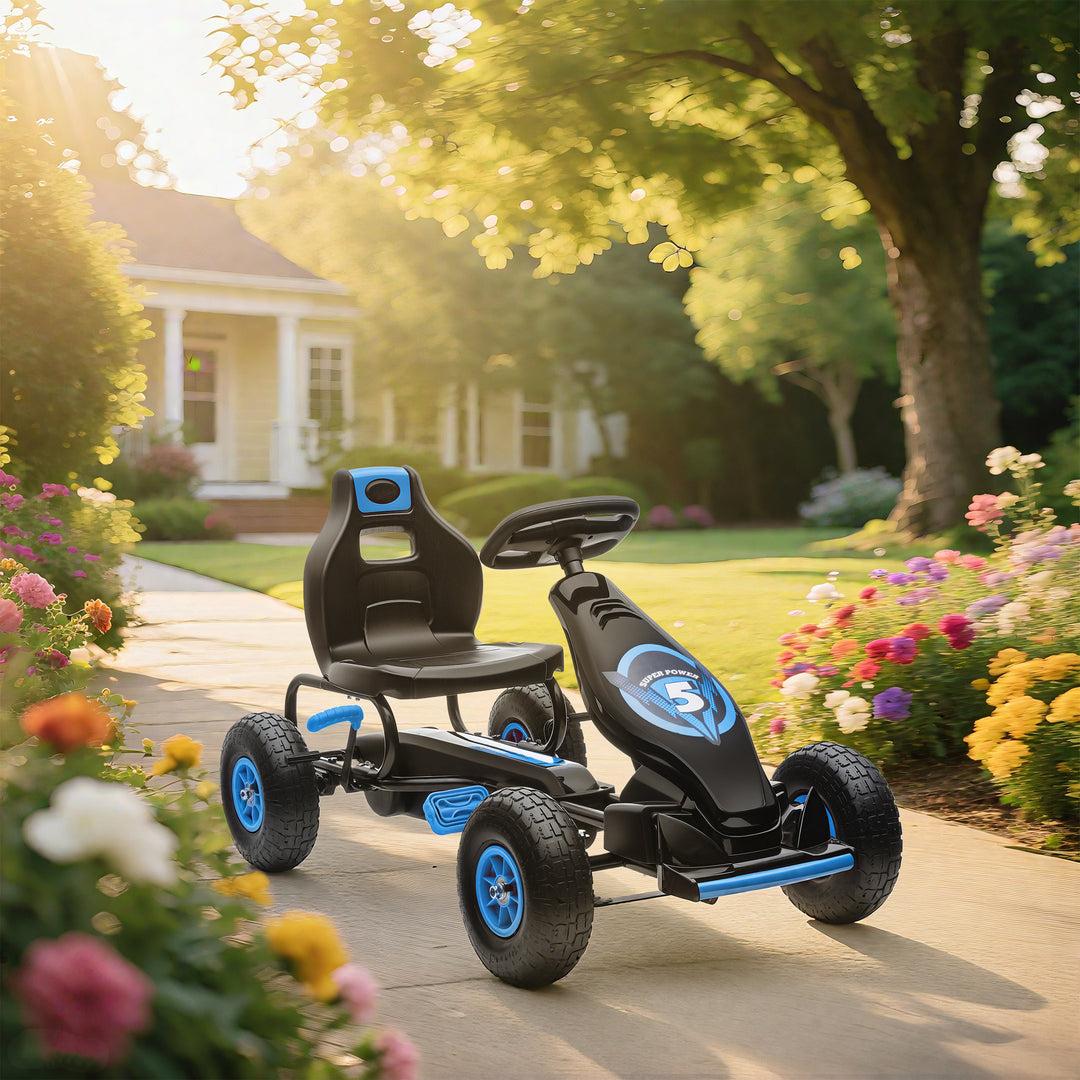 Kids Pedal Go Kart, with Adjustable Seat, Inflatable Tyres - Blue