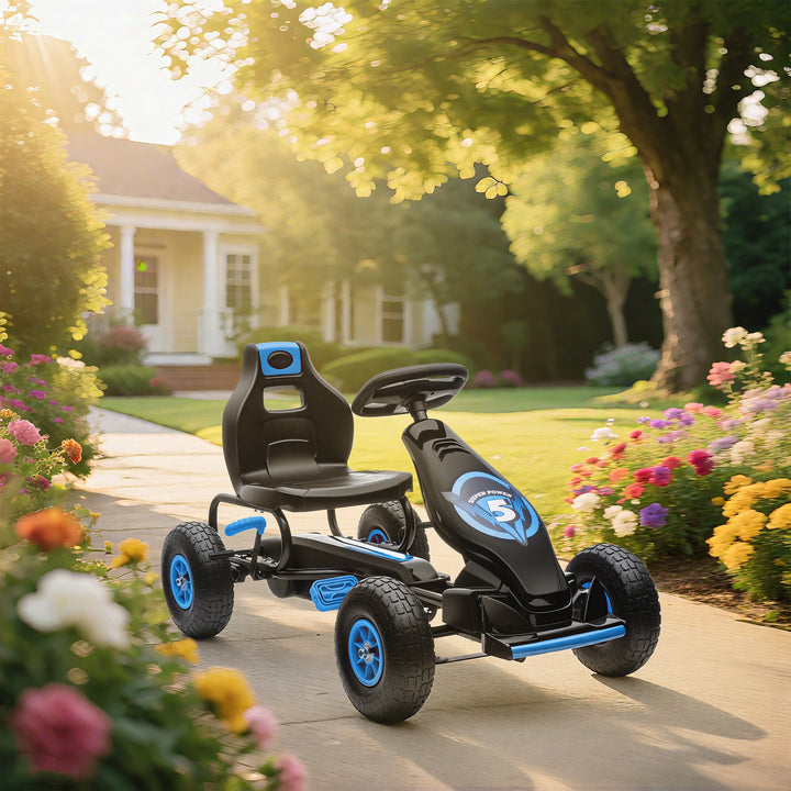 Kids Pedal Go Kart, with Adjustable Seat, Inflatable Tyres - Blue