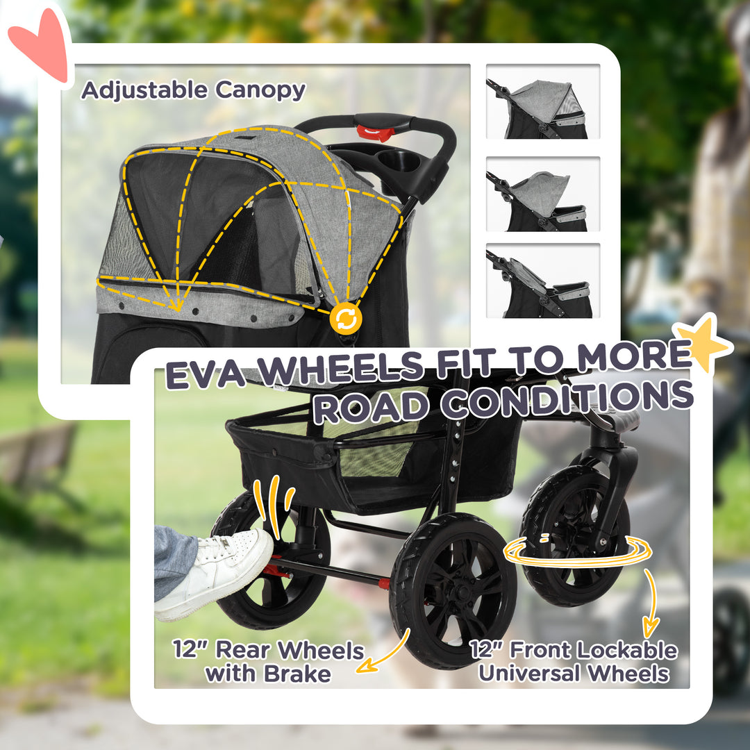 Dog Pram Dog Stroller Pet Stroller, 3 Wheels Dog Pushchair with Brake, for Small Miniature Dogs, Cats, Red