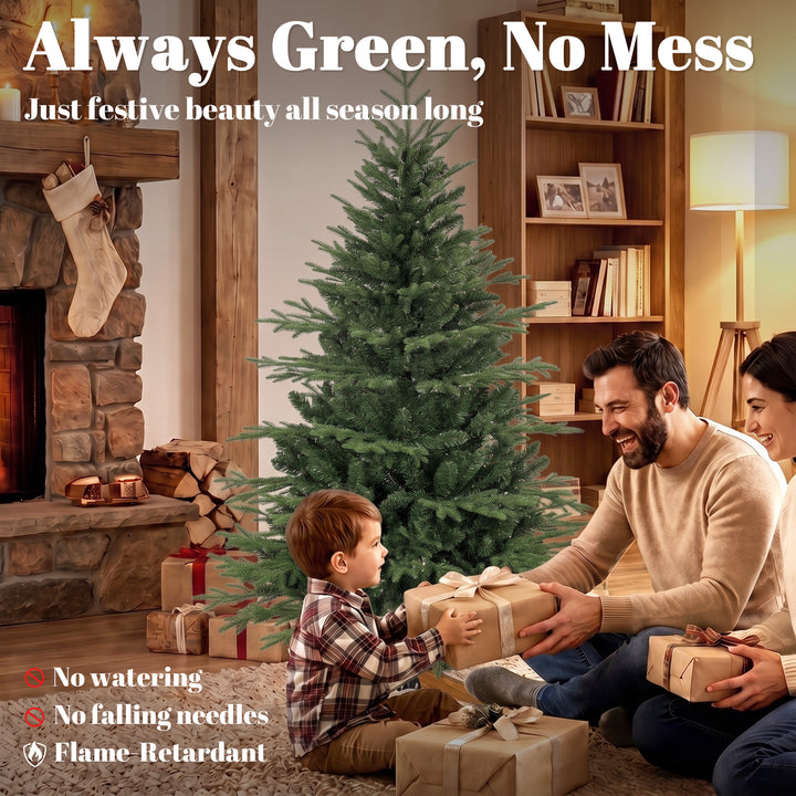 150cm Artificial Christmas Tree Full Hinged Xmas Tree Solid Pine Wood - view 4
