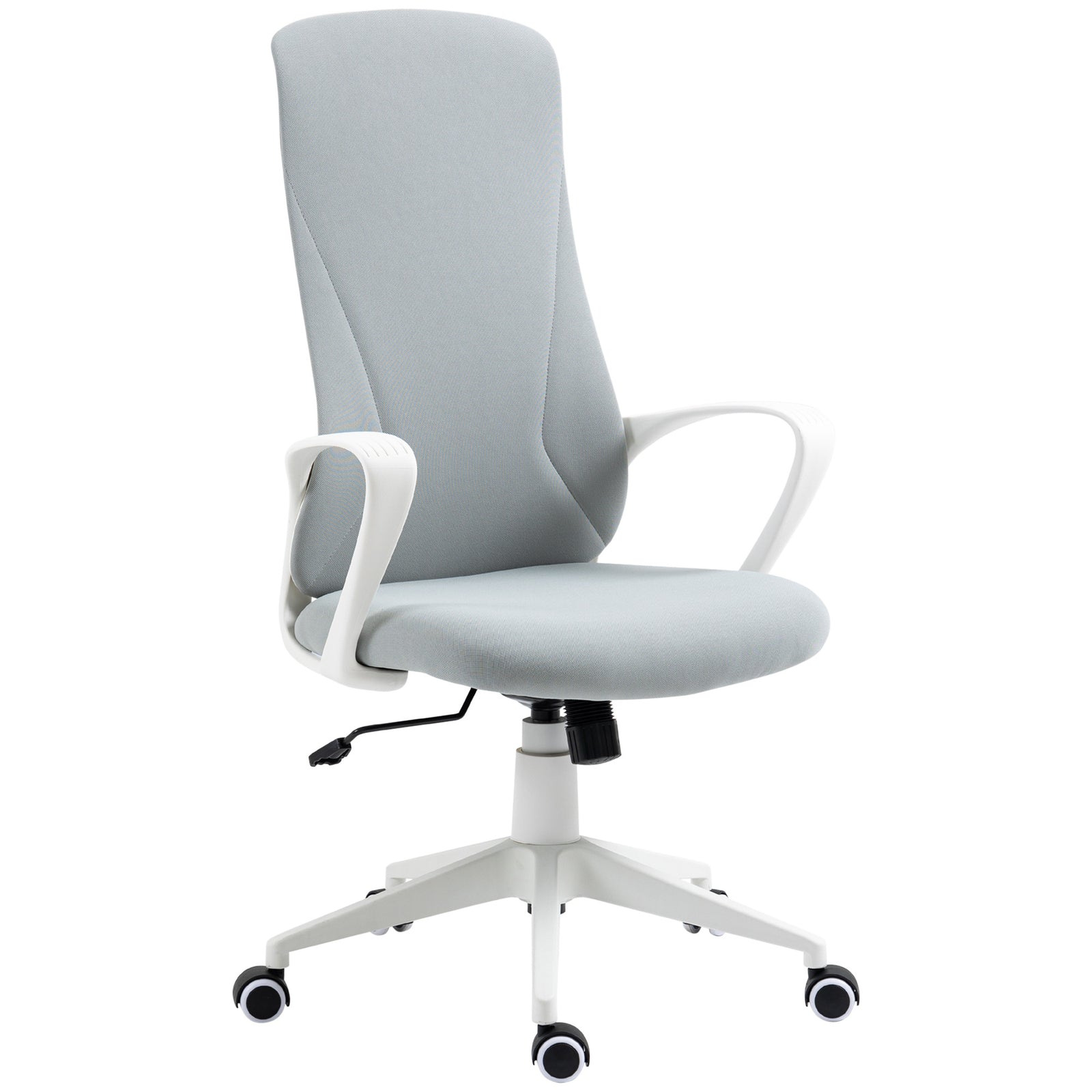 High Back Office Chair, Fabric Desk Chair with Armrests, Adjustable Height, Swivel Wheels, Light Grey