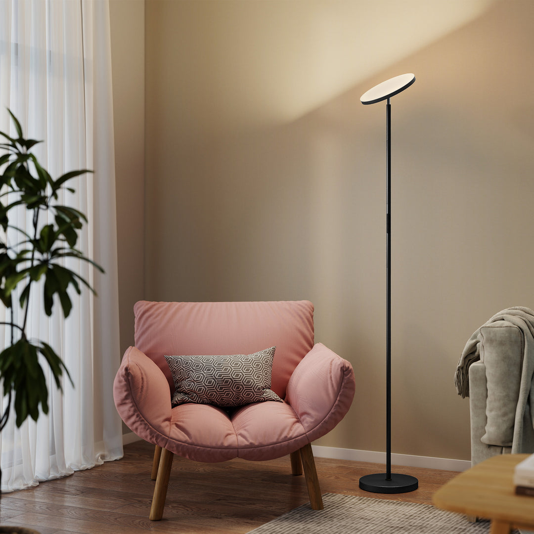 RGB Uplighter Floor Lamp, Tall Dimmable Standing Lamp with Remote &amp; Touch Control, 350° Rotatable Head for Living Room Bedroom, 2700K-6000K Colour Temperatures