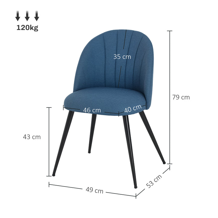 Dining Chairs Set of 2, Modern Upholstered Kitchen Chairs with Metal Legs, Shell Backrest and Padded Seat for Dining Room, Bedroom, Living Room, Vanity, Blue