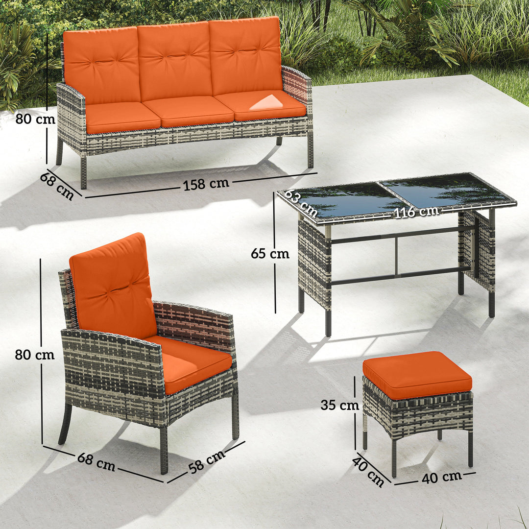6 Pieces Rattan Garden Furniture Set with Dining Table and Cushions, O