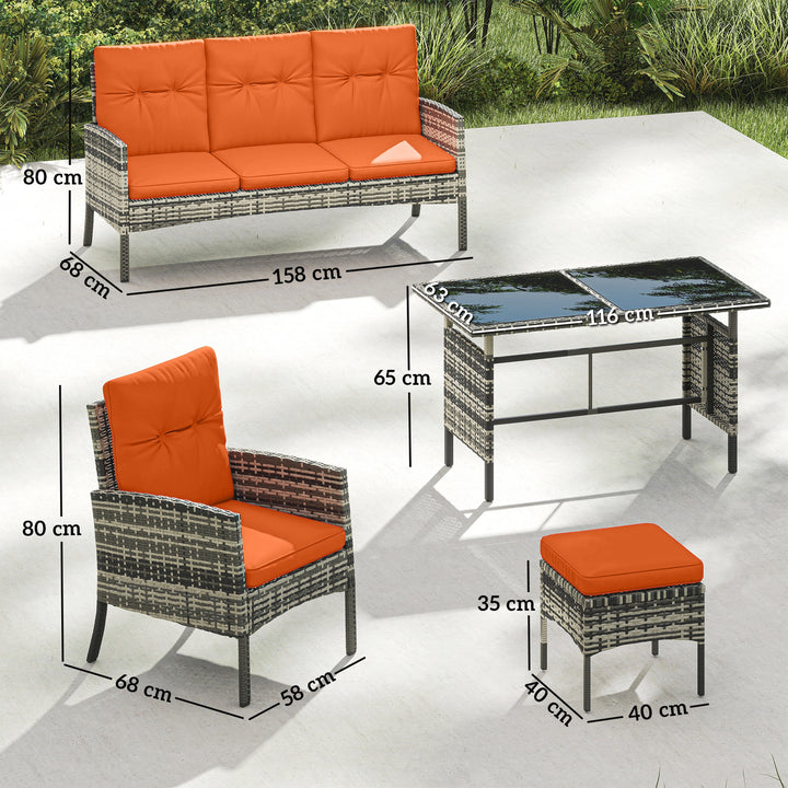 6 Pieces Rattan Garden Furniture Set with Dining Table and Cushions, O
