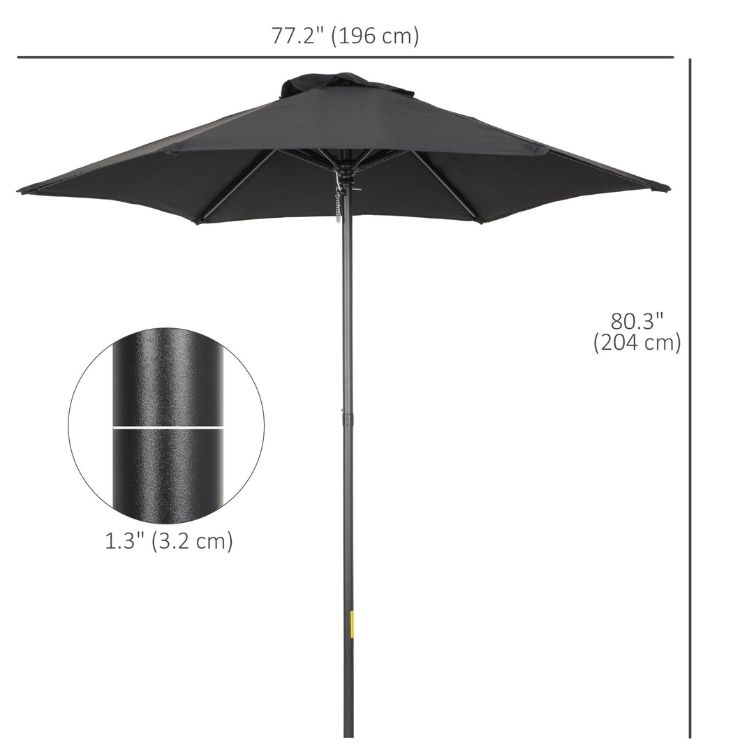 MCL 2m Garden Parasol Umbrella, Outdoor Sun Shade with 6 Sturdy Ribs for Balcony, Bench, Garden, Black