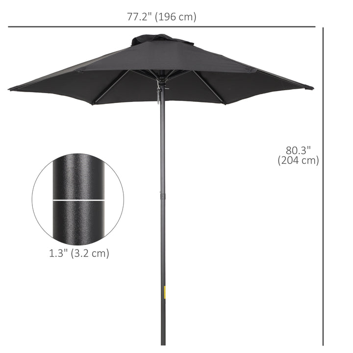 2m Garden Parasol Umbrella, Outdoor Sun Shade with 6 Sturdy Ribs for Balcony, Bench, Garden, Black