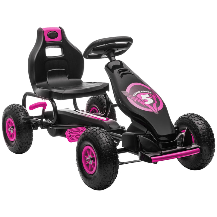 Kids Pedal Go Kart, with Adjustable Seat, Inflatable Tyres - Pink