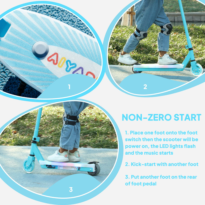 AIYAPLAY Electric Scooter for Kids Aged 4-7 Years, with Flashing LED Lights, Rear Auxiliary Wheels, Blue