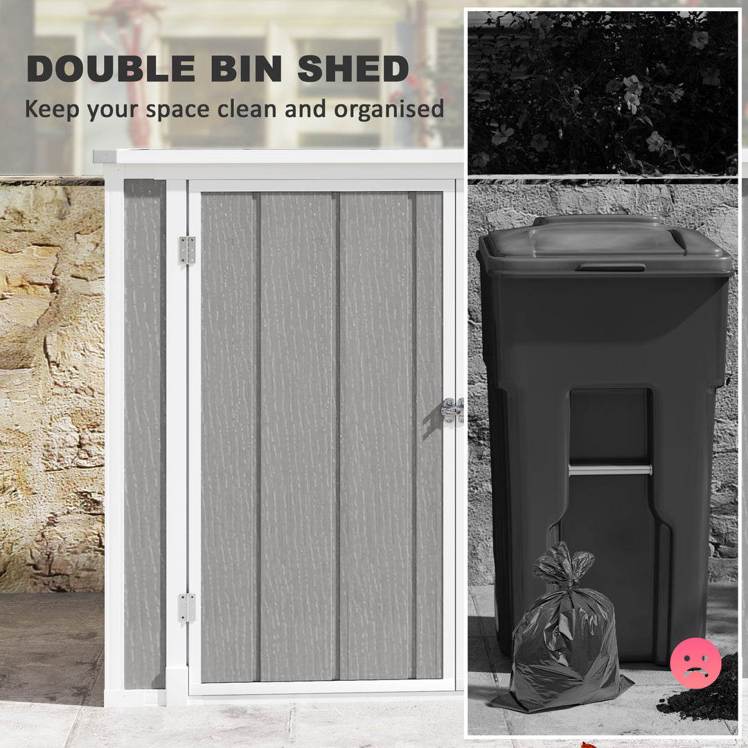 4.7 x 2.5FT Garden Shed, Double Bin Storage Shed with Lockable Doors, Outdoor Small Shed with Openable Lid for 2 Trash Cans, Garden Tools, Grey