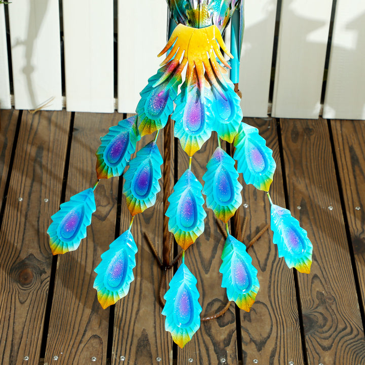 Peacock Garden Statue, Standing Garden Ornament, Metal Garden Gift with Stakes for Patio Pond Landscape Decoration, Multi-Colour