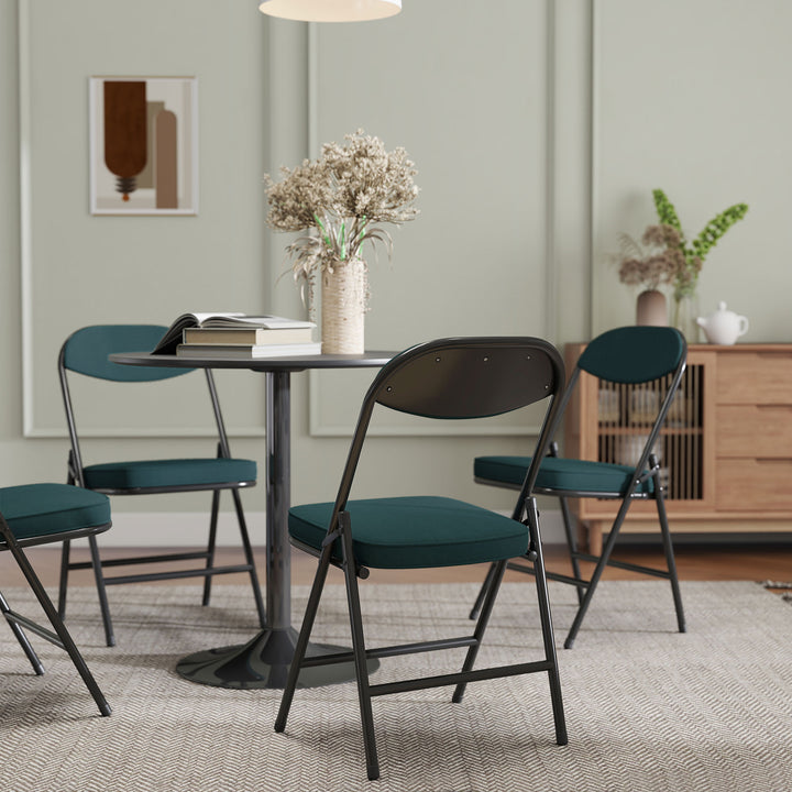 Set of Four Folding Corduroy Seat Chairs - Blue