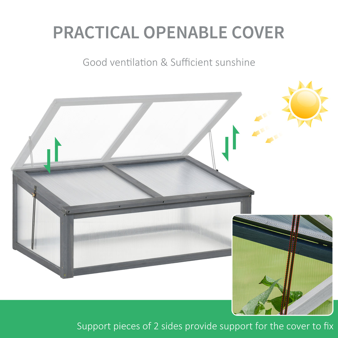 Wooden Cold Frame, Small Polycarbonate Greenhouse for Plants with Openable & Tilted Top Cover, Grey, 100 x 65 x 40cm