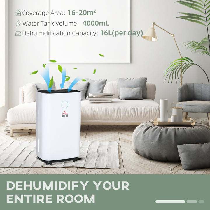 HOMCOM 20L/Day 4000ML Portable Quiet Dehumidifier for Home Laundry Room Bedroom Basement, Electric Moisture Air De-Humidifier with 3 Modes