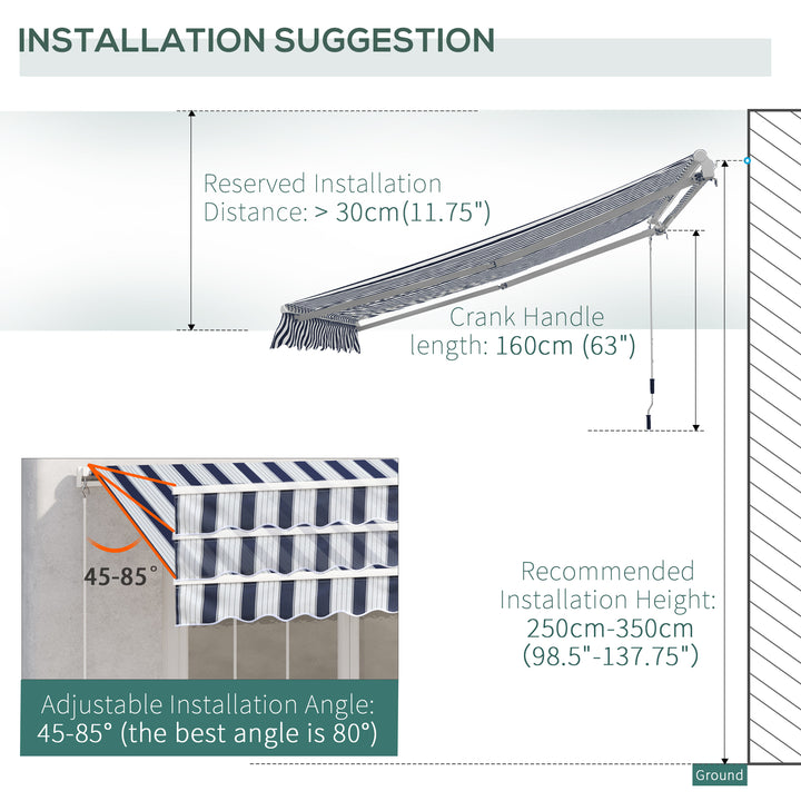 Manual Retractable Awning, 4x3 m-Blue/White