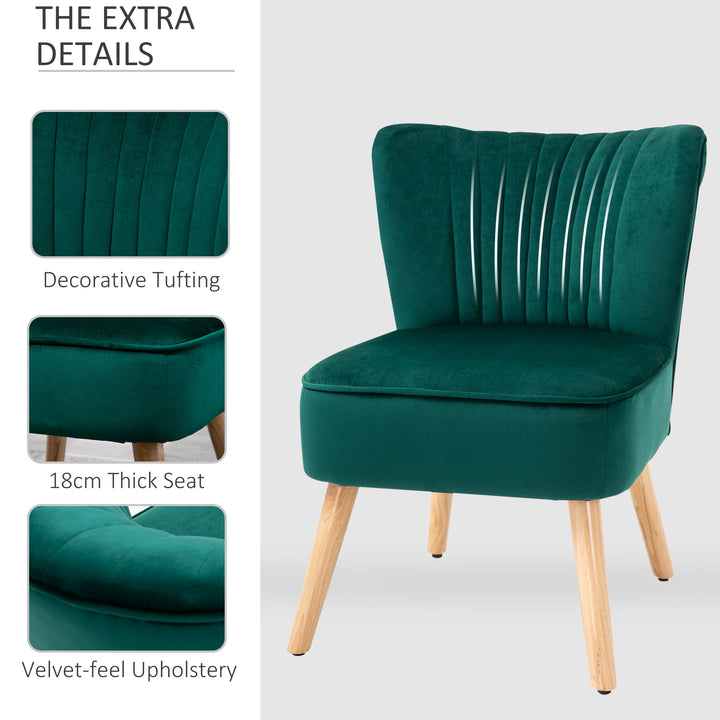 HOMCOM Velvet Accent Chair Occasional Tub Seat Padding Curved Back with Wood Frame Legs Home Furniture Set of 2 Green | Aosom UK