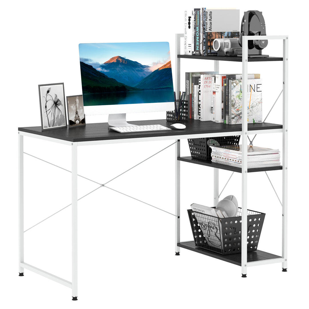MCL Computer Desk with Storage Shelves on Left or Right, Industrial Reversible Writing Desk for Home Office, Study, Easy Assembly, 120 x 64 x 121cm, Black and White