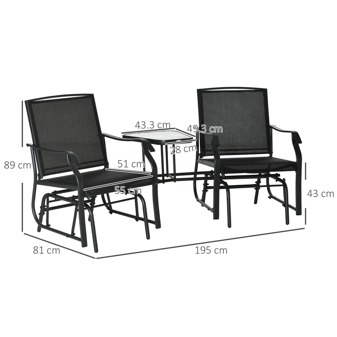 Gliding Jack and Jill Seat, with Glass-Top Table - Black