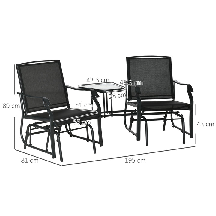 Gliding Jack and Jill Seat, with Glass-Top Table - Black