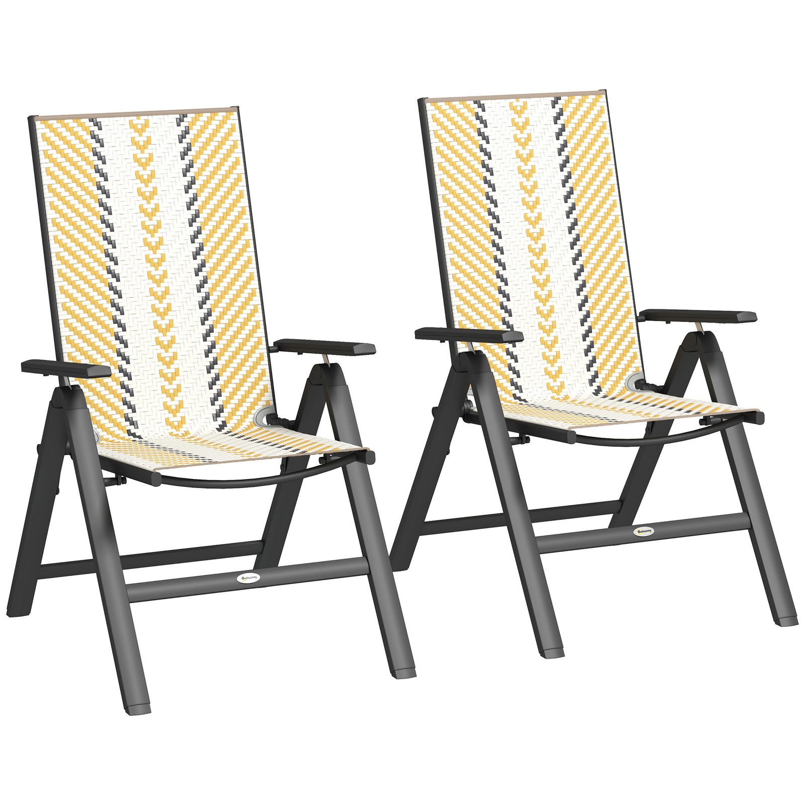 Set of Two Rattan Reclining Garden Chairs - Multicolour