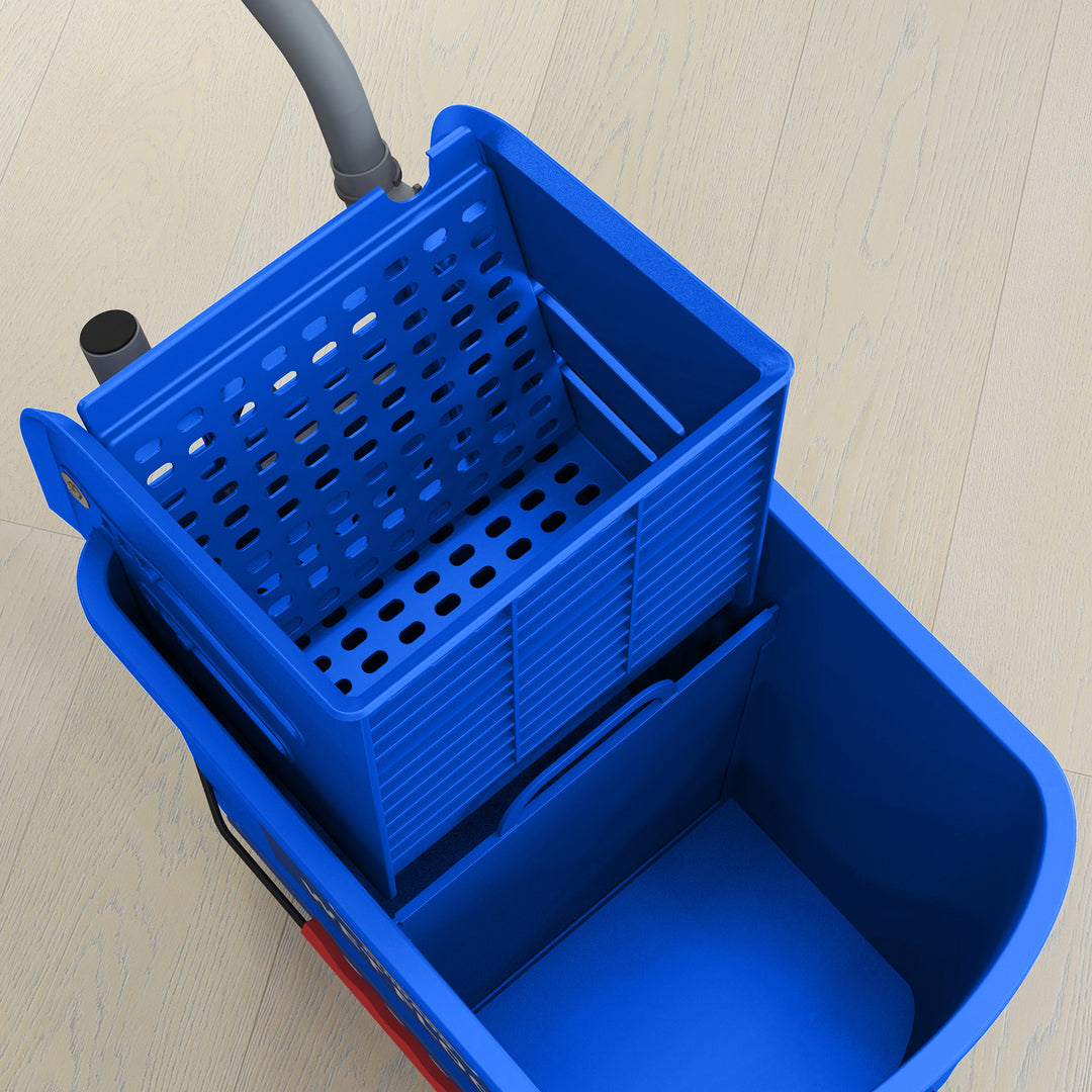 20L Compact Mop Bucket on Wheels, with Water Separation Panel - Blue