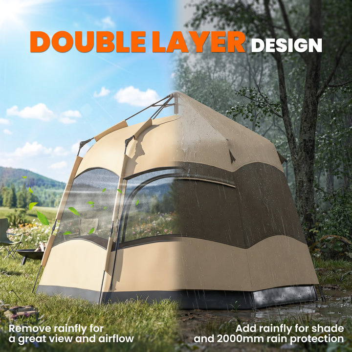 Double Layer Instant Pop Up Tent with Rainfly, Portable Camping Shelte