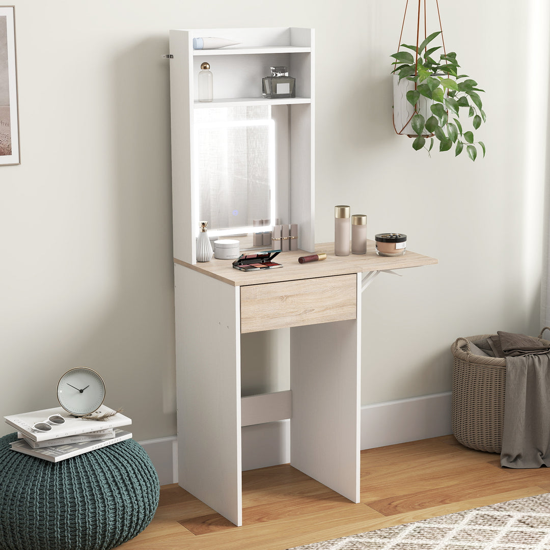 Small Vanity Desk with Mirror and LED Lights, Compact Dressing Table w