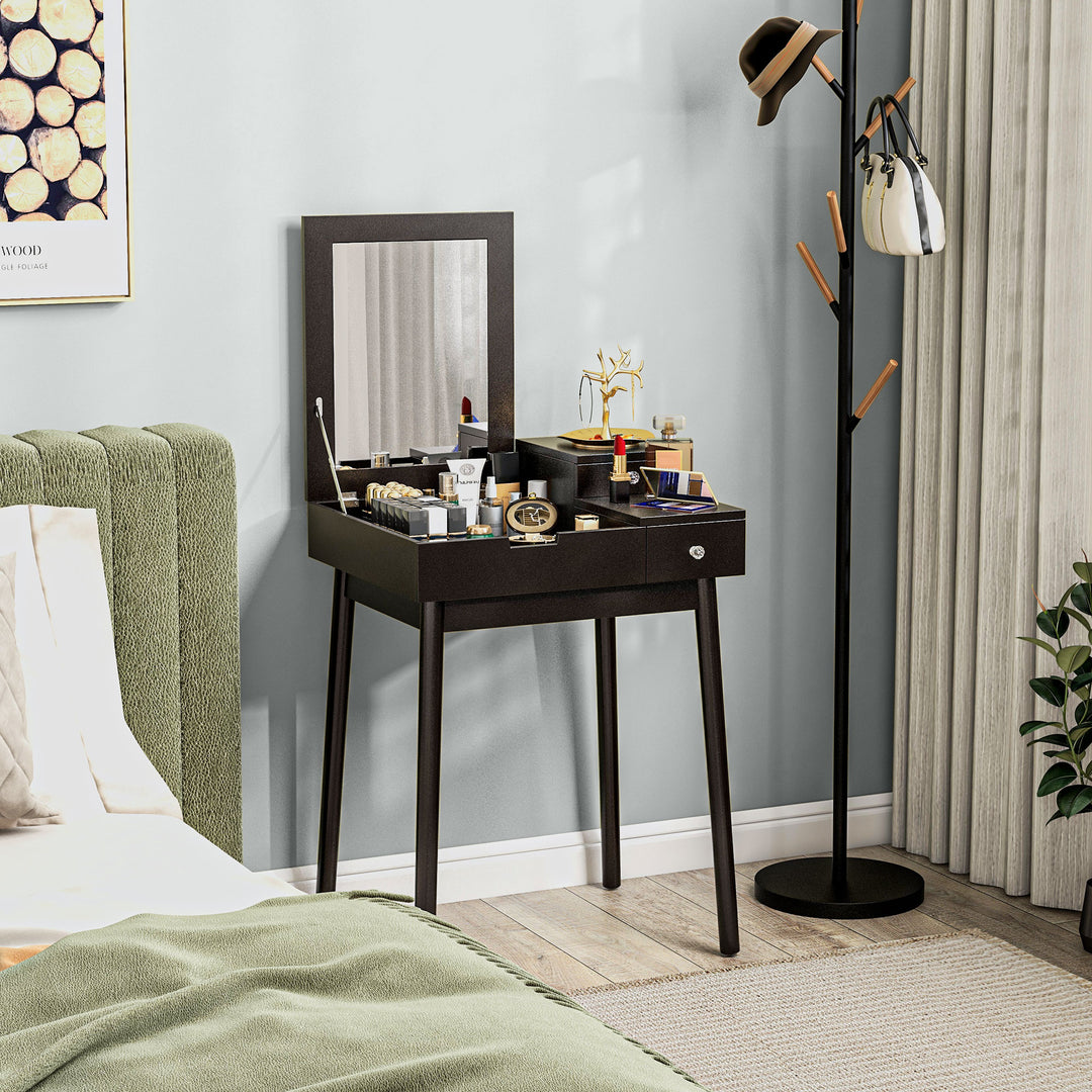 Dressing Table with Flip-up Mirror, Makeup Desk with 2 Drawers, Vanity Table Writing Desk for Bedroom Living Room, Black
