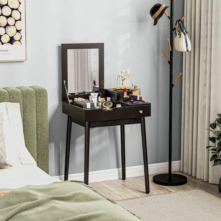 Dressing Table with Flip-up Mirror, Makeup Desk with 2 Drawers, Vanity Table Writing Desk for Bedroom Living Room, Black
