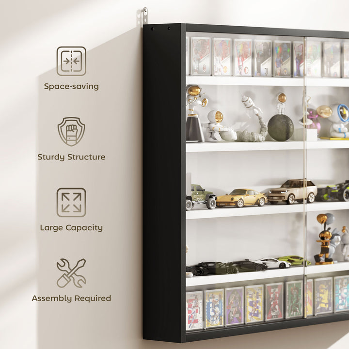 5-Tier Wall Display Cabinet, Wall Mounted Display Case w/ 4 Adjustable