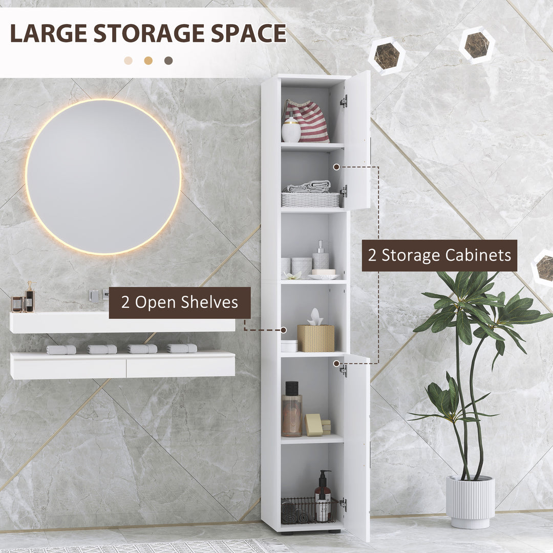 Line Embossed Tall Bathroom Storage Cabinet - White