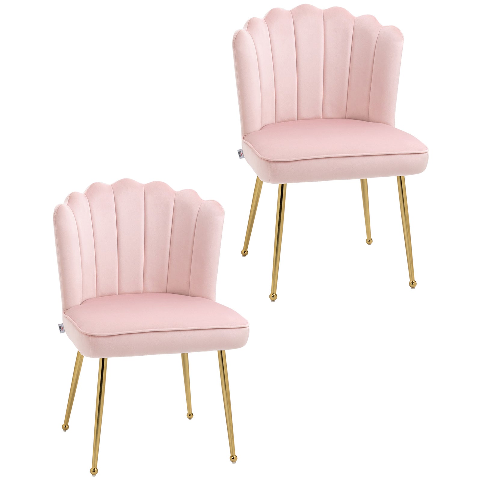 Shell Dining Chairs Set of 2, Upholstered Kitchen Chairs with Gold Metal Legs and Backrest, Velvet Fabric Lounge Leisure Chairs for Living Room, Reception Room, Pink