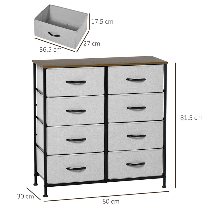 Fabric Chest of Drawers, Industrial Bedroom Dresser with 8 Fabric Drawers, Steel Frame and Wooden Top for Nursery, Living Room, Hallway, Grey