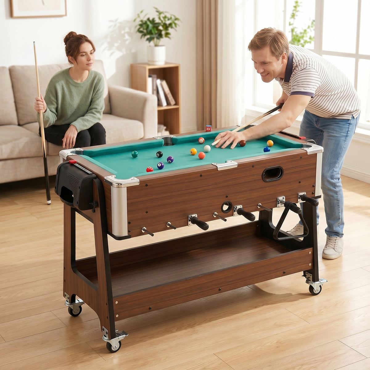 3 in 1 Multi Game Table, 3.4ft Reversible Air Hockey Pool Football Gam