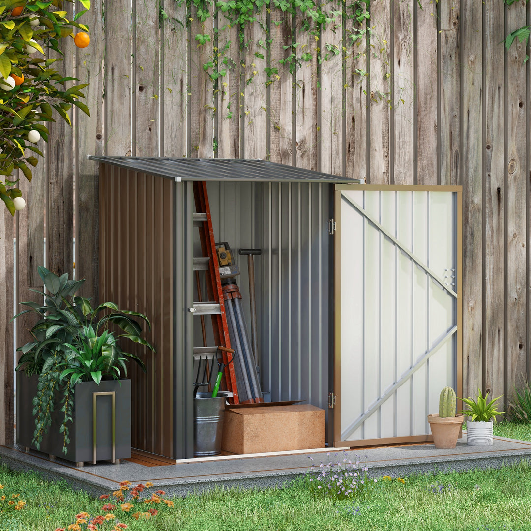 Outsunny 3.3ft x 3.4ft Lean to Garden Shed, Metal Outdoor Storage Shed w/ Single Lockable Door, Tool Storage Shed for Garden, Patio, Brown | Aosom UK