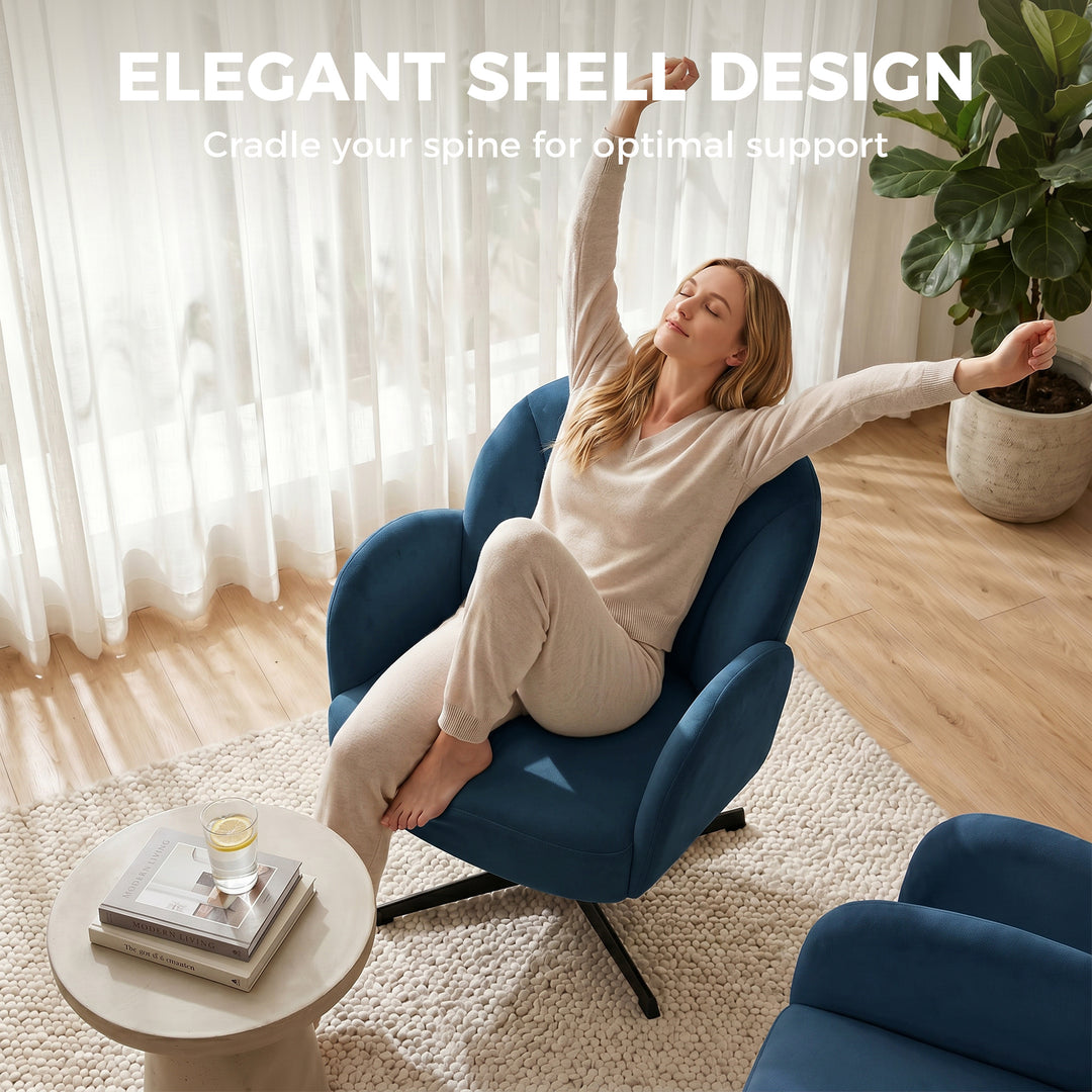 Swivel Accent Chair, Shell-Shaped Armchair with Spring Cushion, Metal 