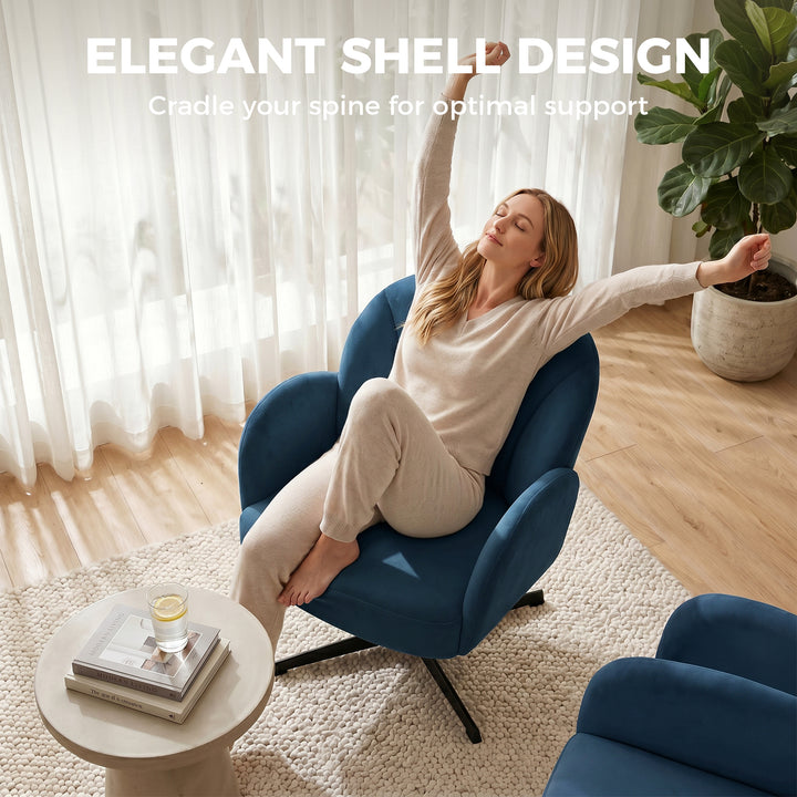 Swivel Accent Chair, Shell-Shaped Armchair with Spring Cushion, Metal 