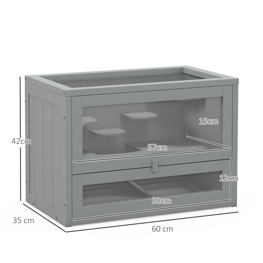 Wooden Hamster Cage Mouse Mice Rodent Small Animals Hutch Exercise Play House 60 x 35 x 42cm, Grey