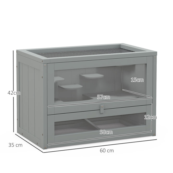 Wooden Hamster Cage Mouse Mice Rodent Small Animals Hutch Exercise Play House 60 x 35 x 42cm, Grey