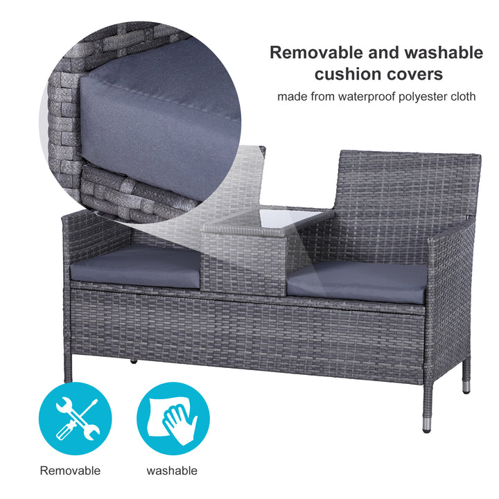 MCL 2-Seater PE Rattan Outdoor Garden Bench w/ Centre Table Grey