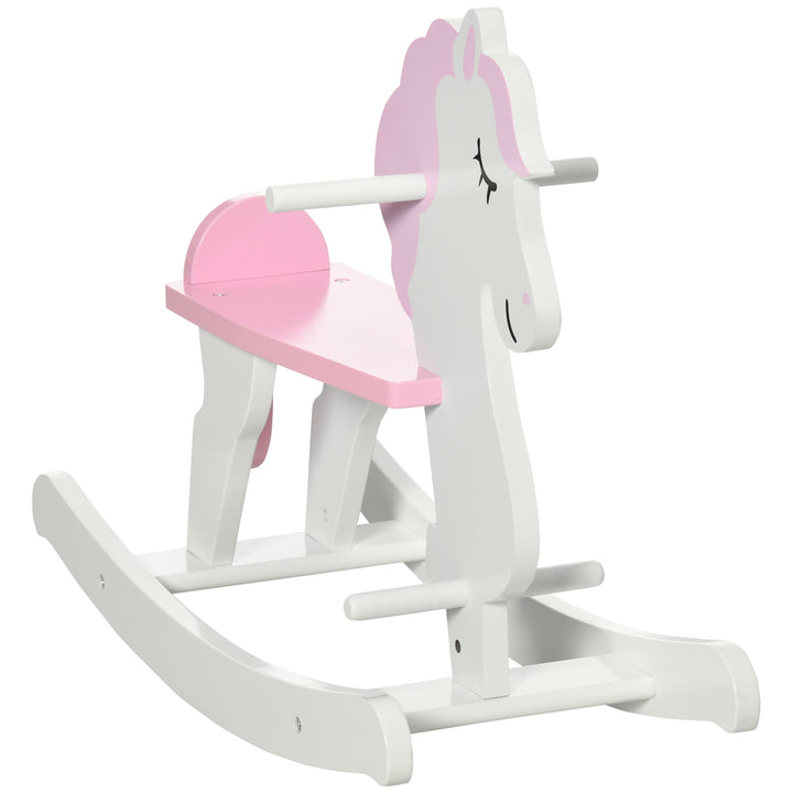 HOMCOM Traditional Wooden Rocking Horse, Ride On Toy with Handlebar and Foot Pedal, for 1-3 Years, Pink | Aosom UK