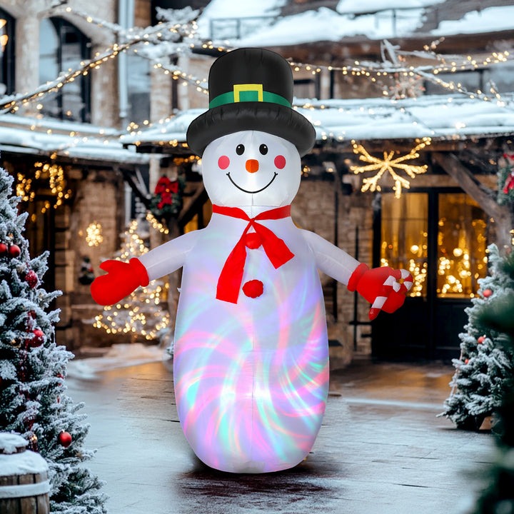 Outsunny 8FT Christmas Inflatable Outdoor Decoration with Dynamic Disco &amp; LED Lights, Self-Inflating Christmas Blow Up Snowman for Garden, Indoor Outdoor Home Decor