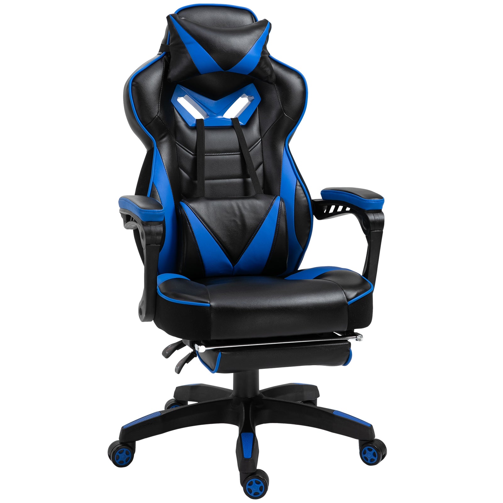 Faux Leather Reclining Gaming Chair, with Footrest - Blue/Black