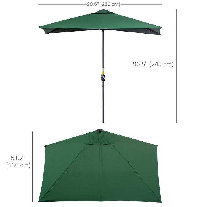 Balcony Half Parasol Semi Round Umbrella Patio Crank Handle (2.3 m, Green)- NO BASE INCLUDED