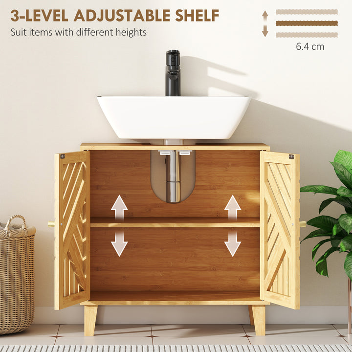 HOMCOM Bamboo Bathroom Under Sink Cabinet with Adjustable Shelf for Basin without Pedestal - Natural