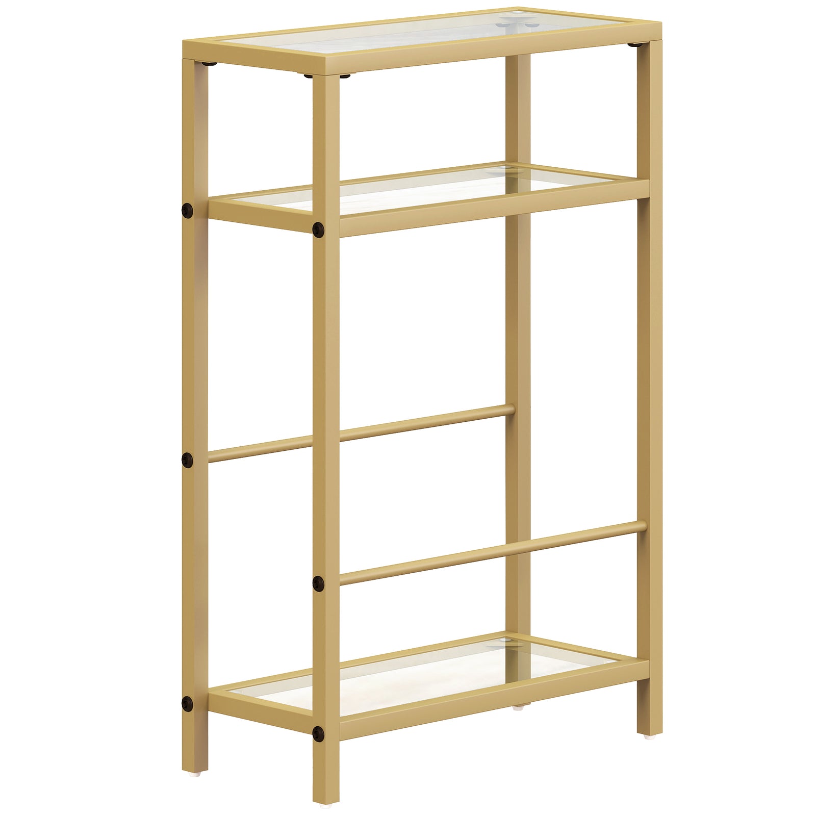 3-Tier Side Table, Narrow End Table with Storage Shelf and Tempered Glass Tabletop for Small Spaces, Bedroom, Living Room, Entryway, Gold Tone