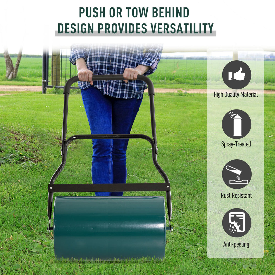 Outsunny 40L Lawn Roller Drum Scraper Bar Collapsible Handle Water or Sand Filled Φ32cm Green