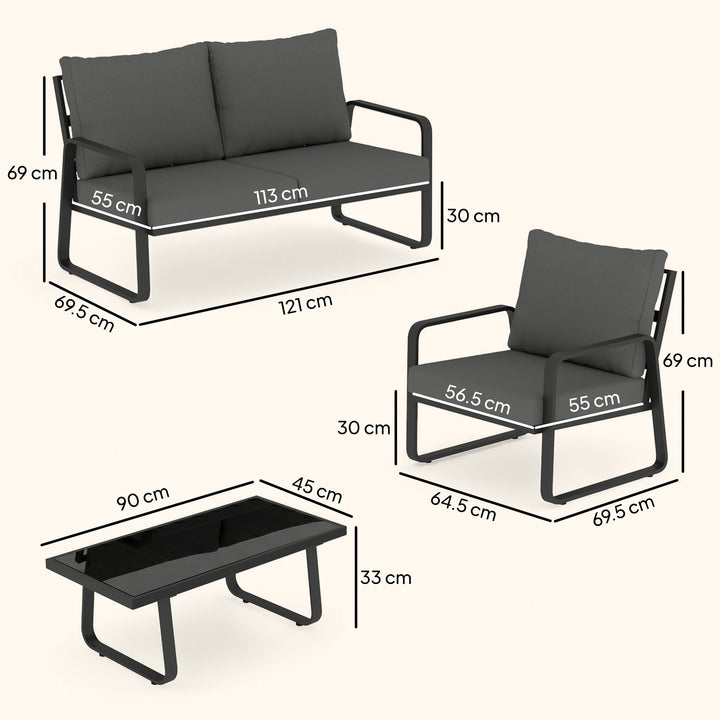 4 Piece Garden Furniture Set, Outdoor Sofa Set with Loveseat, 2 Armcha