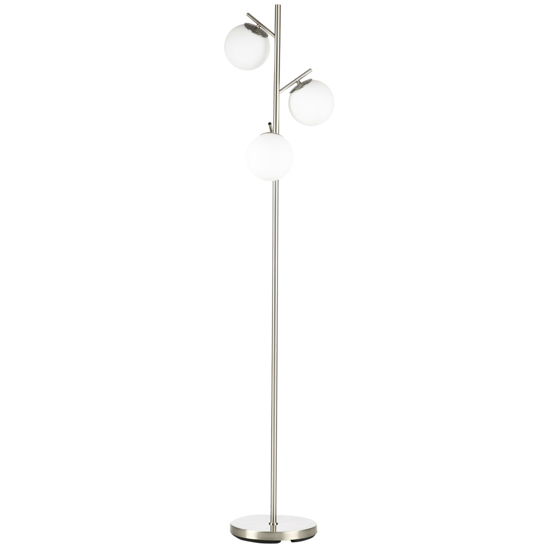 MCL 3-Light Tree Floor Lamps for Living Room, Modern Standing Lamp for Bedroom with Globe Lampshade, Steel Base, Bulb not Included, Silver Tone
