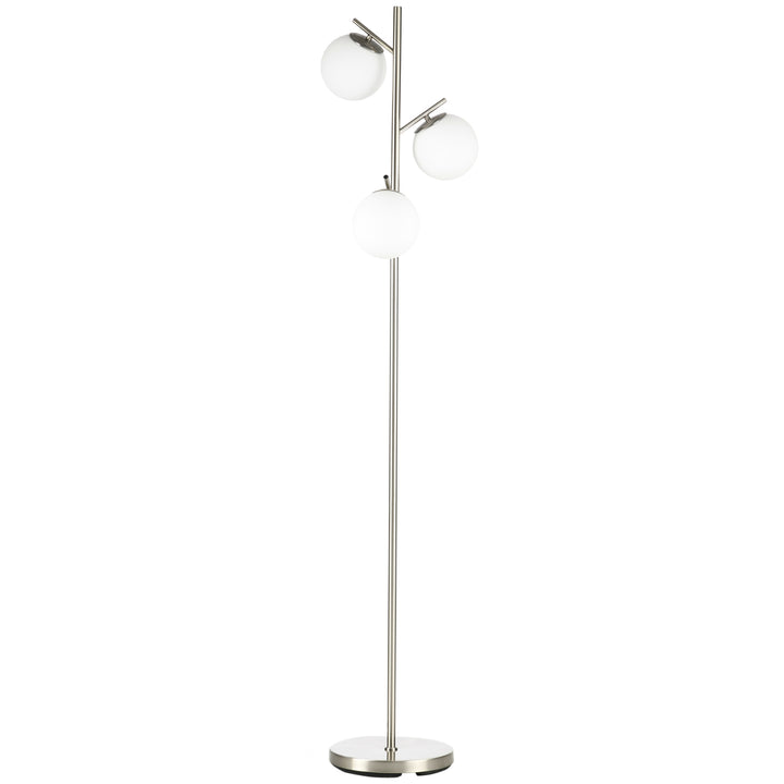 3-Light Tree Floor Lamps for Living Room, Modern Standing Lamp for Bedroom with Globe Lampshade, Steel Base, Bulb not Included, Silver